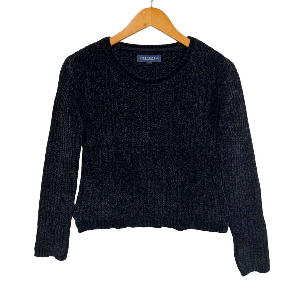 Aeropostale Sweater Womens S Black Chenille Knit Crewneck Long Sleeve Pullover